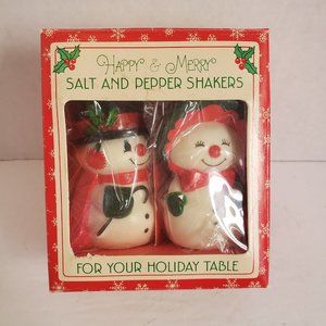 Vintage Hallmark Mr & Mrs Snowman Salt & Pepper Shaker Set